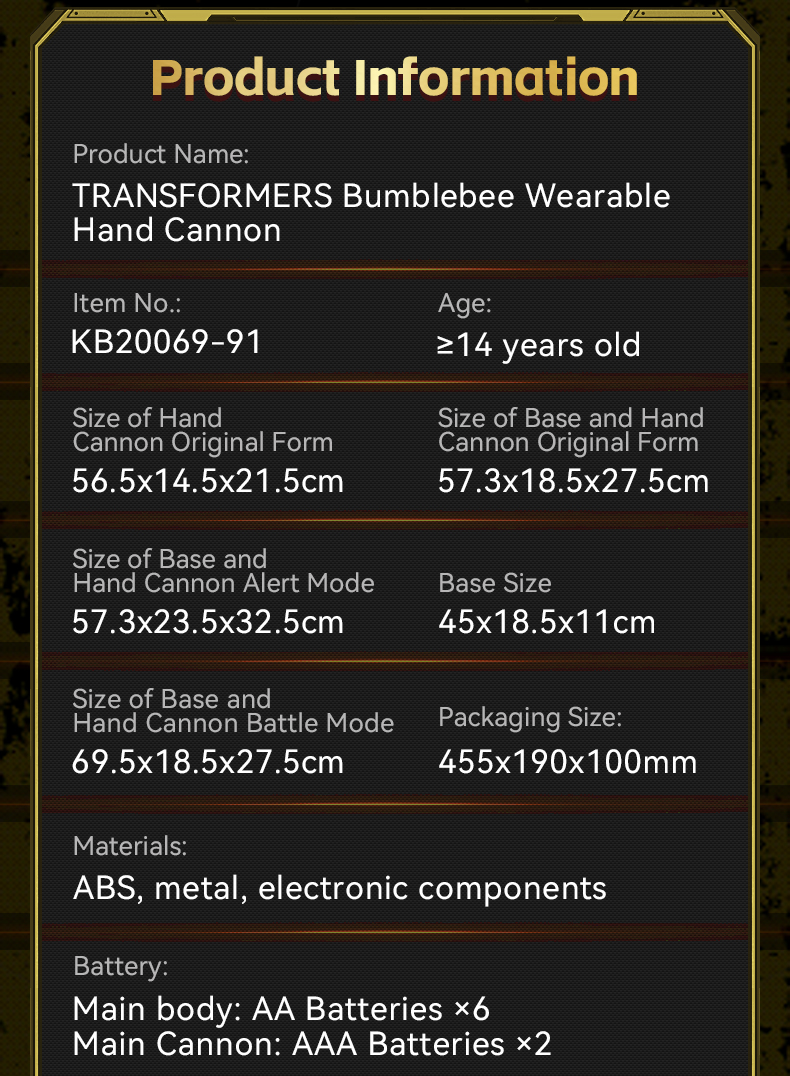 Hasbro&killerbody | Bumblebee arm | English language control transformable | wearable by real people